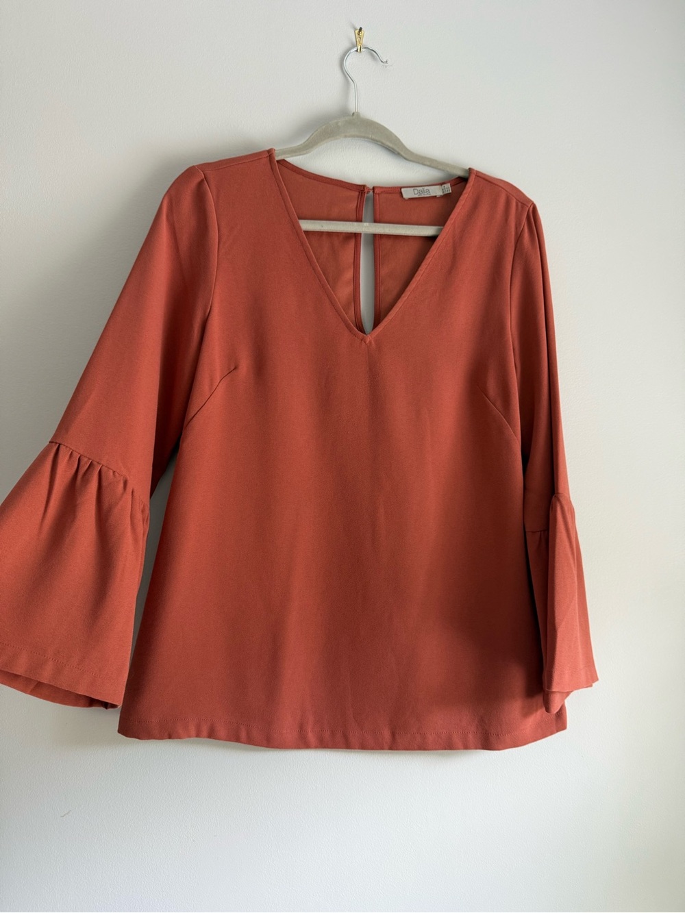 Dalia Rust V-Neck Bell Sleeve Blouse